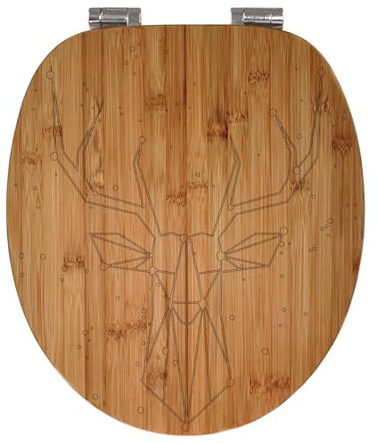 banjado® Hochwertig gravierter Design WC Sitz Bambus Absenkautomatik Sternbild Hirsch/Toilettendeckel mit Absenkautomatik Holz/Bambus Klodeckel/WC-Sitz für alle gängigen Toiletten