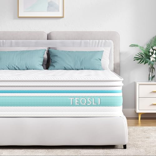 TeQsli King Mattress, 5FT 7-Zone Gel Memory Foam, 10.6 Inch Pocket Sprung Hybrid Orthopedic Mattress Medium Firm for Pressure Relief and Motion Isolation, King (150x200x27cm)