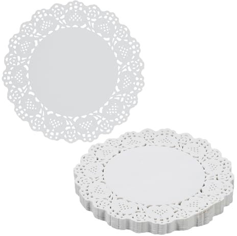 Lnngub 150 Stück Rund Papierdeckchen, 16 cm Runde Papier Tischsets Weiße Spitzenpapier Tortenspitze Mehrzweck Spitze Tischset für Geburtstage, Hochzeiten, Partys, Abendessen, Basteln, Dekorationen