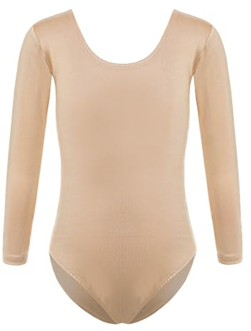 inhzoy Mädchen Klassischer Ballett Tanzbody Langarm Basic Bodysuit Mit Rundhals/Stehkragen Kinder Turnen Tanzkleidung