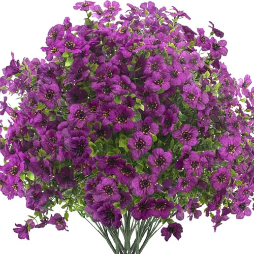 Grunyia Artificial Fake Flowers for Outdoor Spring Decoration, 16 Bundles Faux Silk Colorful UV Resistant Realistic for Outside Porch Patio Home Yard Garden Planters Pots Window Box (Light Purple)