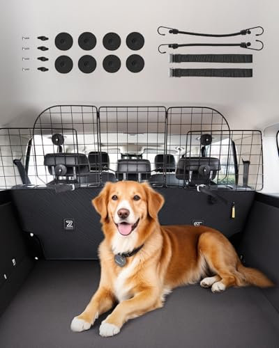 VEVOR Barrière de Voiture pour Chien Réglable 97,2-156,5 cm, Grille Pare-Chien en Treillis Métallique Robuste pour Siège Arrière, Universel pour Animaux de Compagnie, SUV, Berline, Camions, Véhicules