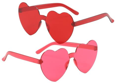 2 Paires de Lunettes en Forme de Cœur/Étoile Hippie Rétro, Lunettes de Soleil Transparentes Couleur Bonbon, Drôle de Lunettes de Soleil de Fête Pour Fête D'anniversaire(Rouge et rose rouge)