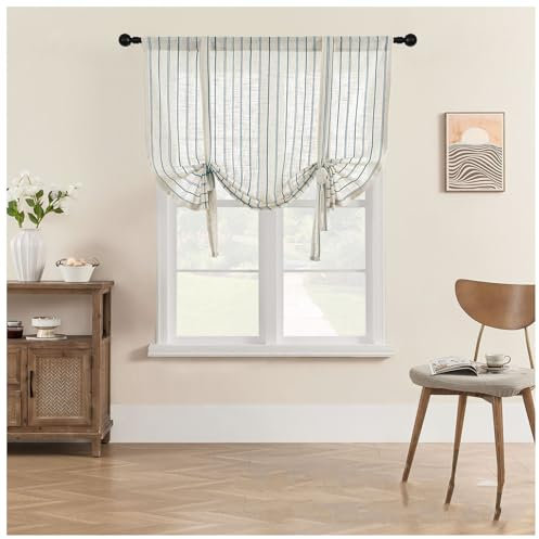 XYUERU Raffrollo vertikal gestreift,römisch Leinen zum Binden Raffgardinen Bändchenrollo Scheibengardinen Vorhan Halbtransparent Raffgardinen für Schlafzimmer, Balkon Wohnzimmer Küche(60x120cm)