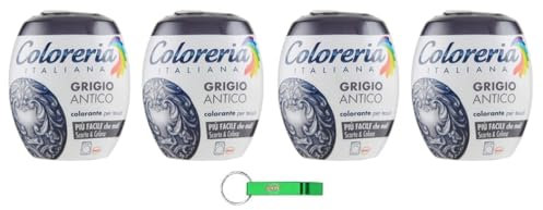 Coloreria Italiana Colorante Tessuti e Vestiti en Lavatrice, Grigio Antico, 4 colores para la lavadora, color gris antiguo 350 g + llavero Beni Culinari gratis