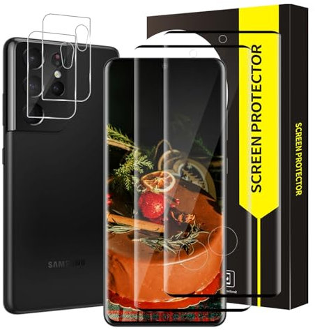 Bodyguard 2+2 pièces Verre Trempé pour Samsung Galaxy S21 Ultra 5G, bords incurvés en 3D, Caméra Protecteur, Dureté 9H protection écran, Haute Sensibilité, HD Claire Samsung S21 Ultra vitre protection