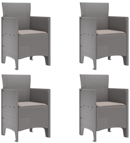 vidaXL Gartenstühle mit Kissen, 4 Teile, hellgrau, Poly Rattan. Stylische und Bequeme Möbel für draußen. Perfekt für die Terrasse. Modernes Design und funktionale Entspannung.