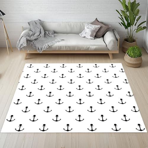 Sshjfeu Anker Maritime Teppich 100 X 150 cm, Nautische Abenteuer Teppich Waschbar rutschfest Kurzflor Weich, Marine Themed Teppiche für Schlafzimmer, Wohnzimmer, Esszimmer, Kinderzimmer