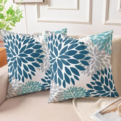 Miuyunya 2er Set Samt Kissenbezug 45x45 Blau Kissenbezüge Doppelseitig Moderne Kissenhülle Sofakissen Dekokissen Grau Kissen Deko Zierkissenbezug für Sofa Wohnzimmer Schlafzimmer Auto