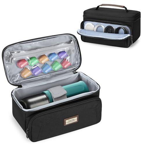 CURMIO Portable Coffee Maker Carry Case Compatible with OutIn Nano, Black | Coffee Machine Storage Bag, Hook-and-loop Fastener Strap, Accessory Pockets, for Camping/ Hiking/ Office, Bag Only