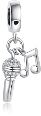 LSxAB Microphone with Music Note Charm for Music-lover Compatible with Pandora Charms Bracelets