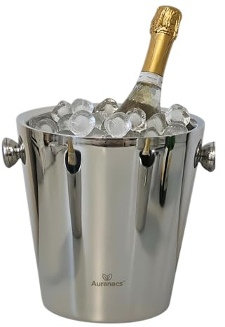 AURANACS® Calypso | Isolierter Doppelwandiger Champagnerkühler aus Edelstahl | Sektkühler | Spiegelpoliert |Weinkühler | 4,5L Volumen | 2 massive Knauf-Griffe | Ø 22cm | Ideal für Partys & Restaurant
