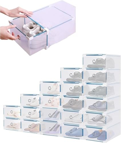 ARATERVIO 10er Set Schuhboxen - Stapelbare Schuh Organizer aus transparentem Kunststoff mit Schubladen - DIY Schuhkartons für platzsparende Aufbewahrung - 28x18x10 cm (20 Stück Transparent)