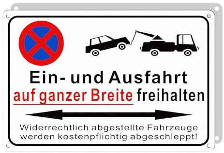Hivia Einfahrt freihalten Schild 30x20cm Alu – Zufahrt absichern | Abschlepphinweis enthalten, Tag und Nacht sichtbar, verhindert unerlaubtes Parken, robuste Alu-Konstruktion für Außenbereich