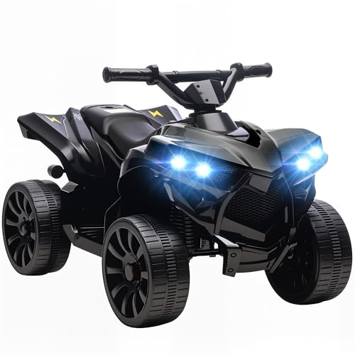 AIYAPLAY Quad Elettrico per Bambini ATV con Batteria Ricaricabile 6V, Moto per Bambini con Fari LED e Musica, per Interni ed Esterni, Età 37-72 Mesi, Nero