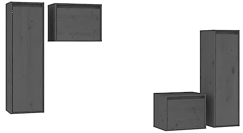 RJPLMFV Meubles TV 4 Pieces Gris Bois Massif Pin | Armoire Suspendue Murale, Design Classique, Range Livres et Decoration, Facile Nettoyage