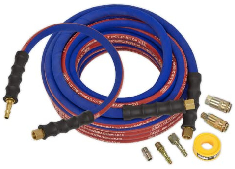 Sealey AHK02 15mtr x Ø10mm Heavy-Duty Air Hose Kit with Connectors