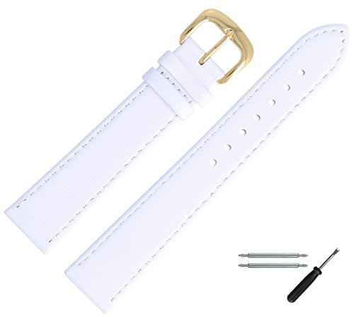 MARBURGER Uhrenarmband 20mm Leder Weiss Gold Glatt Mit Naht - Montage Set 7592020000220