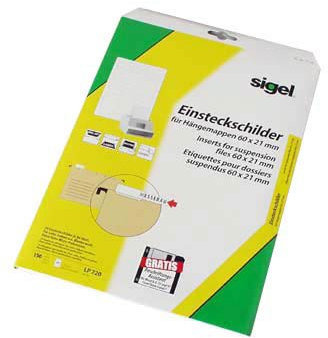 156 sigel Einsteckschilder für Hängemappen / 60,0 x 21,0 mm / Karton / weiß