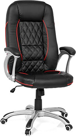 MyBuero XXL Bürosessel Relax AB100 Kunstleder Schwarz/Rot bequemer Chefsessel mit Wippfunktion, belastbar bis 120kg 722060