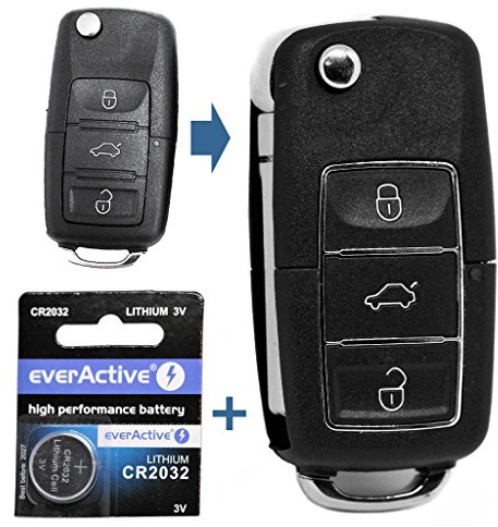Auto Schlüssel Funk Fernbedienung 1x Gehäuse 3 Tasten Schwarz + 1x Rohling HA66 + 1x CR2032 Batterie für VW SEAT Skoda