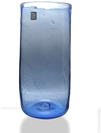 Maison Zoe Zylinder Glasvase aus Recycling-Glas Elena - Hellblau - blau - groß - Durchmesser ≈ 11cm Höhe ≈ 28cm - 100% Handmade - Blumenvase - Vase mundgeblasen - Dekovase - Tischvase