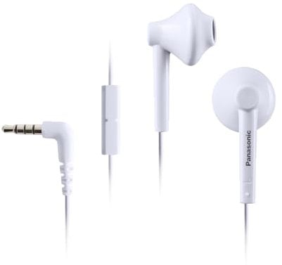 Panasonic RP-TCM55E-W Auriculares Botón In Ear, con Cable y Micrófono, Sonido Estéreo para Móvil, MP3/MP4, Control Remoto, Ajuste Cómodo, Blanco