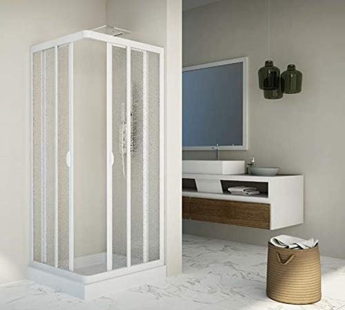 Box doccia scorrevole in acrilico e pvc bianco h.185cm due lati angolare LUCY (75x75cm)