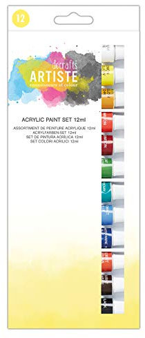 Artiste Acrylic Paint Set 12ml 12 Pack Vibrant Colours, Quick-Drying Professional Art, Craft and Hobby Artists Paint. Water-Based Paints Cover All Surfaces with Ease, Ideal for Travel Artists
