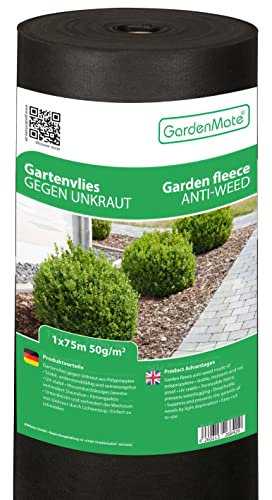GardenMate 75m² Unkrautvlies Gartenvlies wasserdurchlässig – Unkrautfolie Gartenflies – Unkrautflies auf Rolle 1m x 75m - 50g/m² – Gartenfolie Reißfestes Unkrautschutzvlies - Hohe UV-Stabilisierung