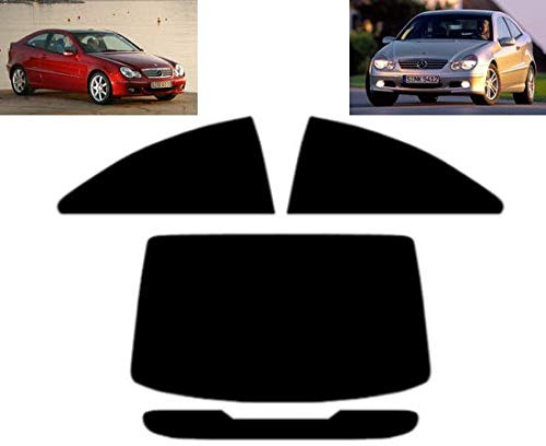 Passgenaue Tönungsfolie für-Mercedes C Class W203 3-Türen Coupe 2001-2008 Heck/Seitenscheiben (05% Tiefschwarz)
