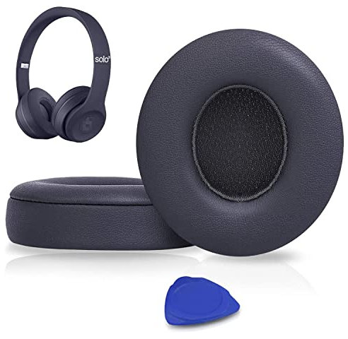 SoloWIT Earpads Cushions Replacement for Beats Solo 2 & Solo 3 Wireless On-Ear Headphones, Ear Pads with Soft Protein Leather, Added Thickness - (Titanium)