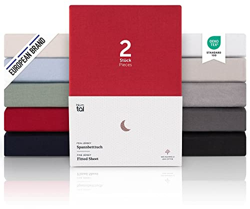 Blumtal® Premium Topper Spannbettlaken 90x200cm Jersey - Oeko-TEX zertifiziertes Bettlaken 90x200cm Baumwolle 100% - Spannleintuch 90x200 für Topper bis 10cm Höhe - 90x200 Spannbettlaken - Rot