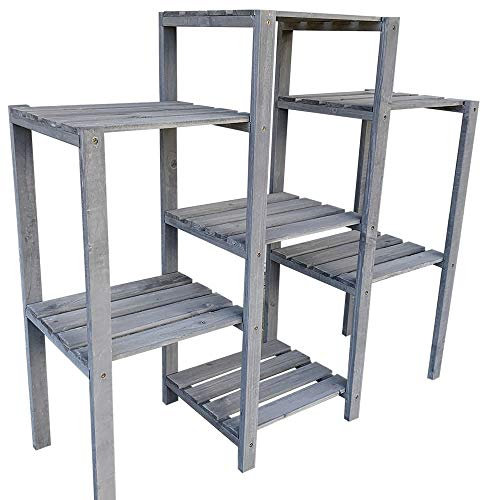 Melko Scaffale per fiori in legno, grigio, scala per fiori, 7 gradini, 97 x 31 x 87 cm