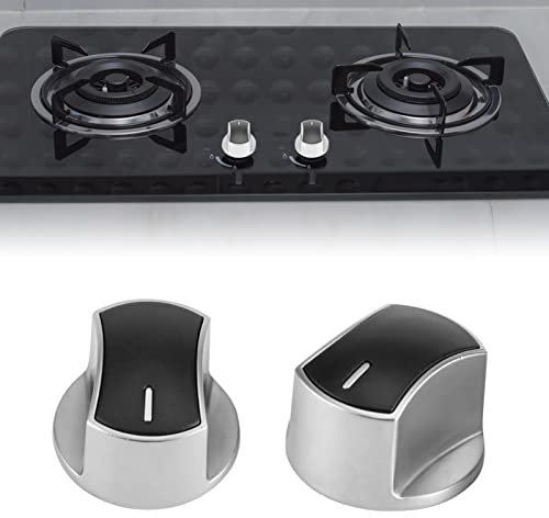 EBTOOLS 2er-Pack Universal-Ersatzherdknöpfe, Gasherd-Steuerschalter Metalldrehknopf Gasherd-Knopf Silber + Schwarz