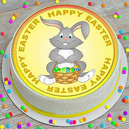 EASTER BUNNY YELLOW 7.5 INCH PRE-CUT EDIBLE ICING CAKE TOPPER DECORATION