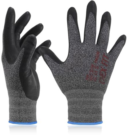 DEX FIT Nitrilschaum Arbeitshandschuhe FN330; 3D-Komfort, Dehnbare Passform, Griff, Dünn und Leicht, Touchscreen, Langlebig, Atmungsaktiv, Maschinenwaschbar; Schwarz Grau XS (6) 1 Paar