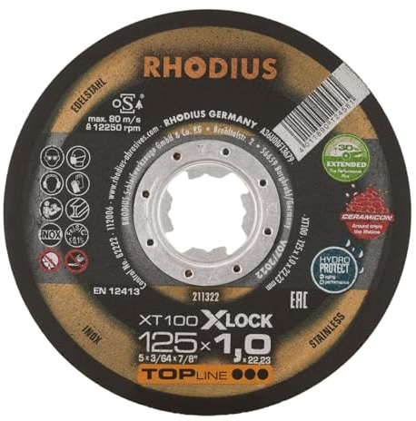 RHODIUS TOPline XT100 EXTENDED X-LOCK Extradünne Trennscheibe 125 x 1,0 x 22,23 mm 25 Stk