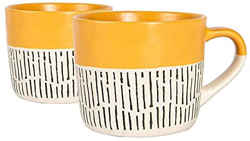 Nicola Spring Getauchte Dash Stoneware Kaffeetassen - 450ml - Gelb - Pack Von 2