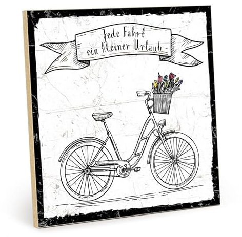 TypeStoff Holzschild mit Spruch – Fahrrad – im Vintage-Look mit Zitat als Geschenk und Dekoration zum Thema Urlaub und Erholung - HS-00848