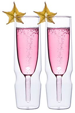 MasterPRO Mixology Lot de 2 flûtes en borosilicate Transparent Compatible avec les changements brusques de température Double verre transparent Passe au lave-vaisselle Sans toxiques 190 ml