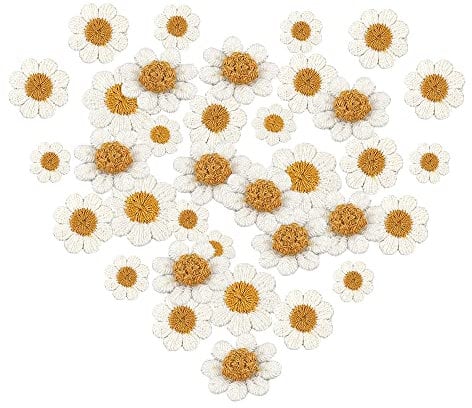 Sctmda 50 Stück Blumen Aufnäher für Erwachsene - Gänseblümchen Patches Bestickte Applikationen zum Aufnähen