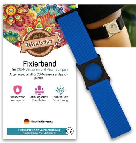 Diasticker® | Freestyle Libre 3 - Fixierband | Flexibel - Wasserfest - Starker Halt | Sensor-Schutz, Fixierung für Freestyle Libre Sensor | Halter: Schwarz (Medium: 25-35 cm, Royal Blau)