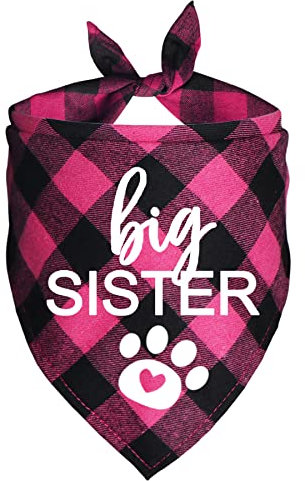 JOTFA Big Sister Dog Bandana, Plaid Schwangerschaftsankündigung Hundehalstücher für Hunde (Rosa, große Schwester)