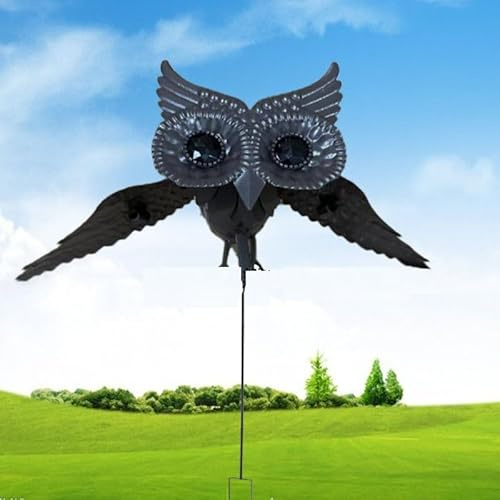 Flying Owl Garden Stake - Large Rocking Animal with Flapping Wings, Metal Simulation Bird for Outdoor, Yard, Decor, Ornament