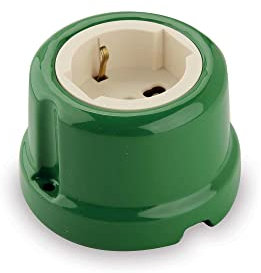 Amarcords - Toma schuko en by-pass de porcelana 10/16 amperios. Enchufe bivalente vintage en cerámica de color VERDE