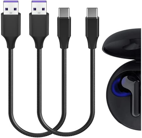 Geekria USB-Ohrhörer-Schnellladekabel, kompatibel mit LG Tone Free T90S, T80 TWS, Tone-FP9 Ladegerät, USB auf USB-C-Ersatzkabel, kurzes Ladekabel, 30 cm, 2 Stück