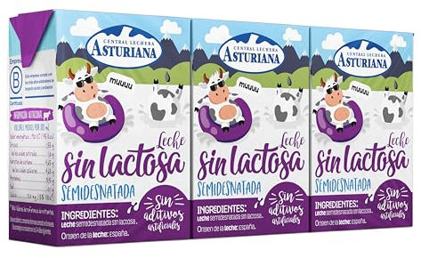 Central Lechera Asturiana Leche Semidesnatada Sin Lactosa, Pack 3 x 200ml