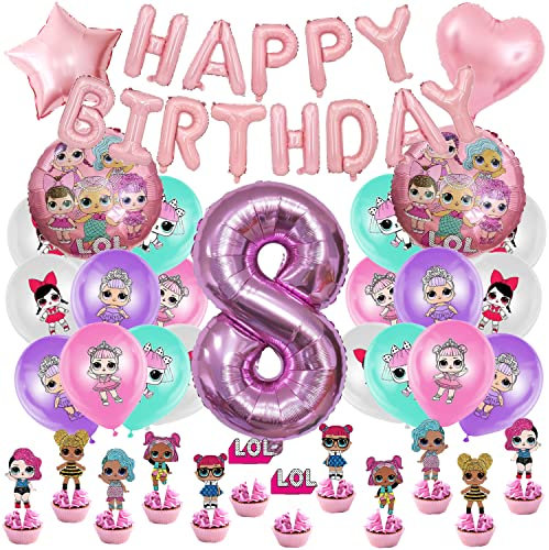 Themenpartydekorationen Set 58 pcs, luftballons, Cupcake Topper, Nummer 8 Ballon, Alles Gute zum Geburtstag Banner, Geburtstag Deko Kindergeburtstag