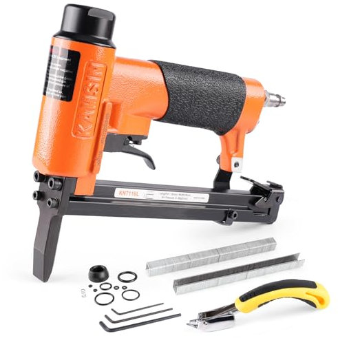KAMSIN KN7116L Agrafeuse pneumatique de rembourrage de calibre 22, agrafeuse à fil fin de 0,95 cm, longueur 6,3 mm à 1,6 cm à 1,6 cm à long nez pour meubles, tissus d'ameublement